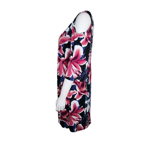 Connected Apparel Dress Womens Size 12 Blue Pink Floral Cold Shoulder Tropical - Picture 2 of 6